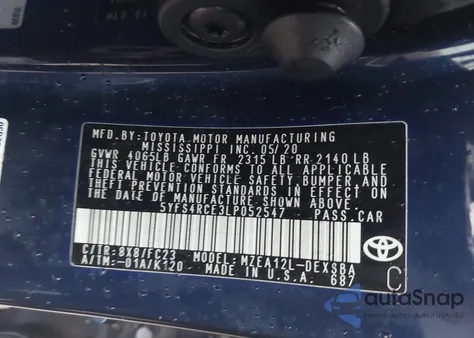2020 Toyota Corolla Se from USA, damaged, VIN 5YFS4RCE3LP052547